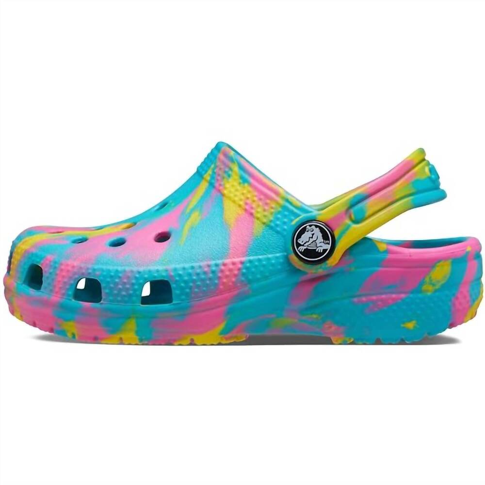 NEW CROCS kid's classic marbled clog in digital aqua/multi
